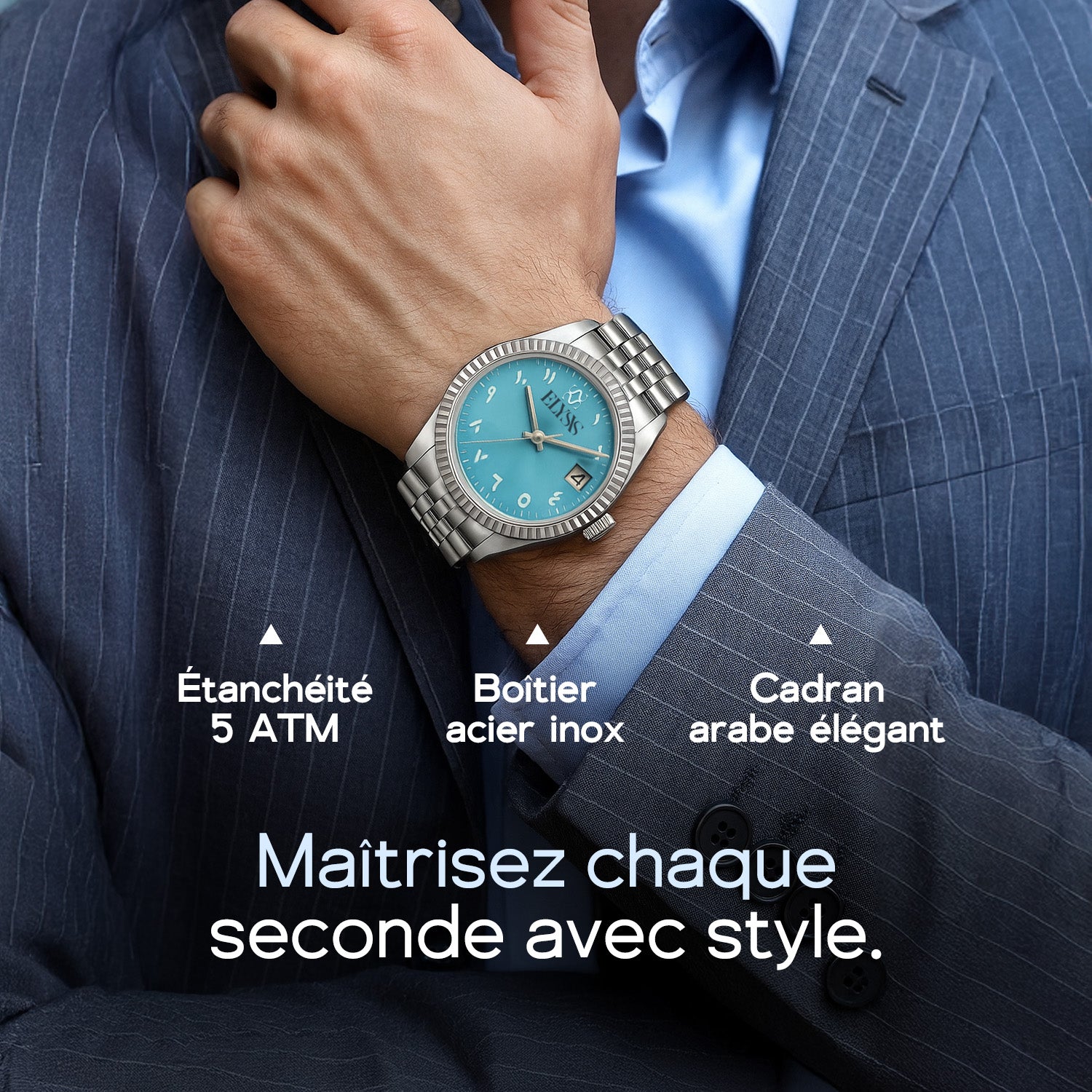 Montre Premium - Bleu Argent